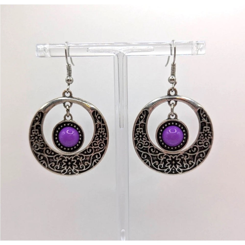 Costume Earrings silver purple fashion Kentucky Derby NIB
